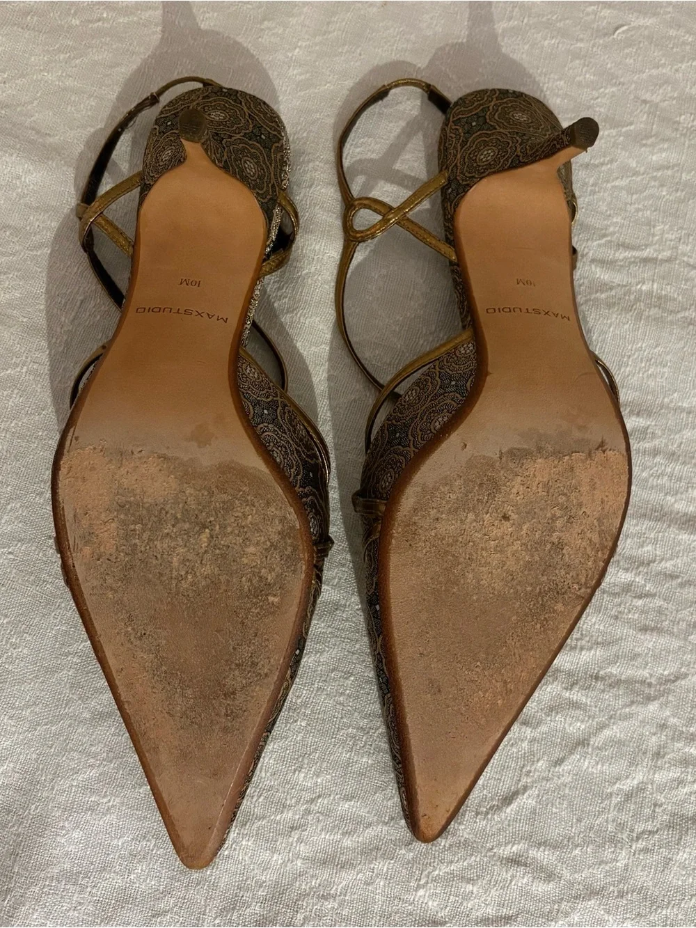 Vintage Max Studio Brocade Pointed Slingback Heels with Leather Soles